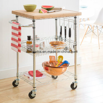 NSF Cromo plateado de alambre de metal Restaurante Serving Cart Trolley